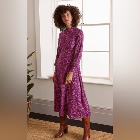 Boden A-Line Pink/Maroon Floral Dress w/Long Sleeves, Size 8p - Picture 4 of 10